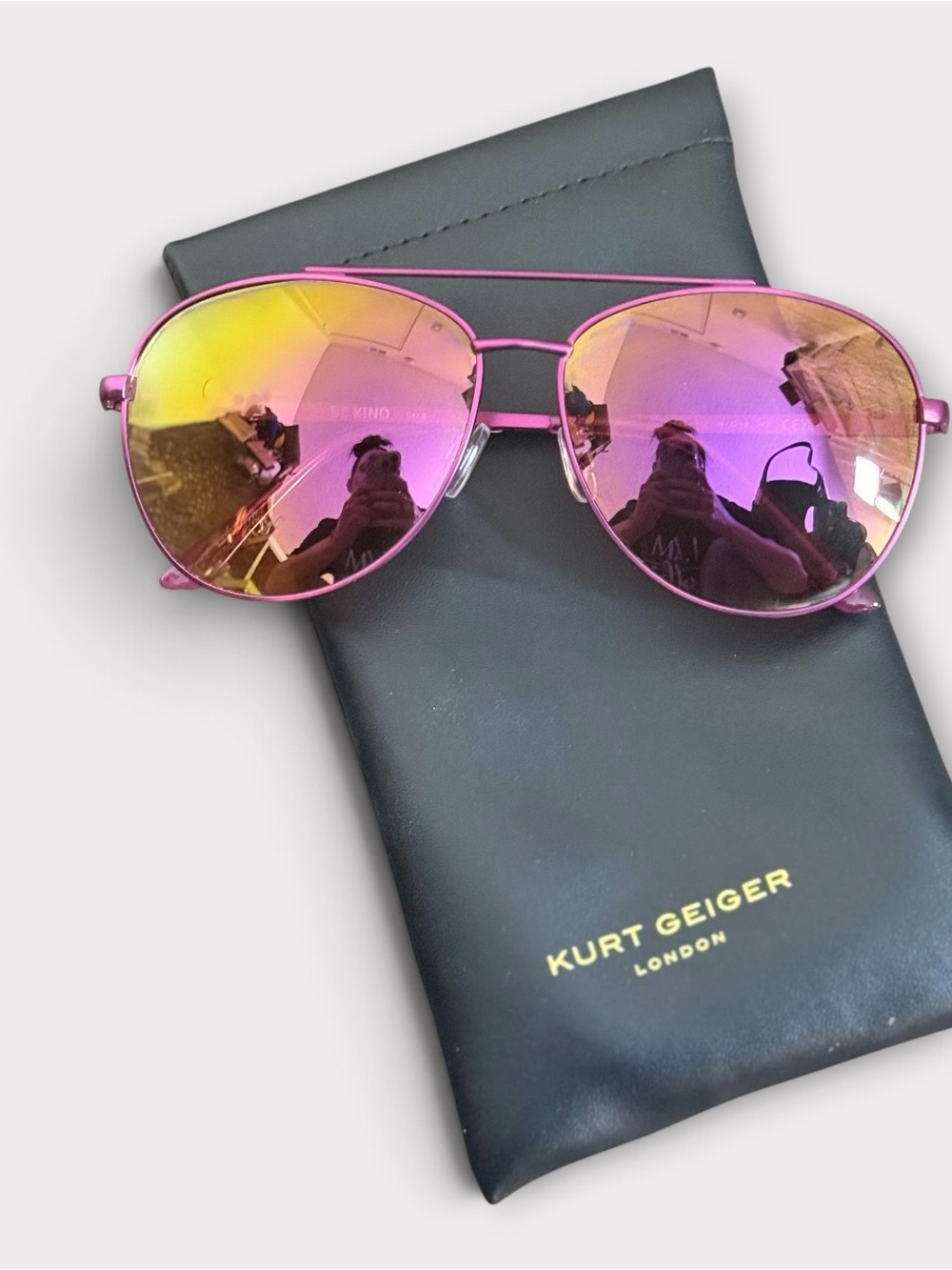 Kurt Geiger EUC Pink Shoreditch Aviator Sunglasses with Slip Pouch